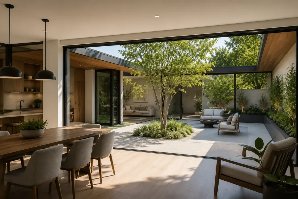 Modern home with open courtyard design