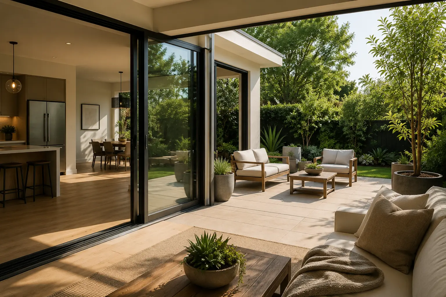 Warm home with inviting outdoor living area